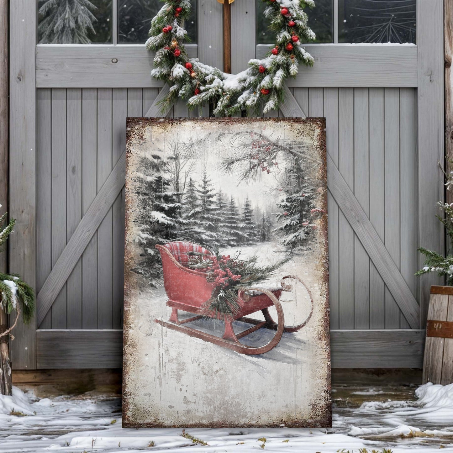 Vintage Christmas Sledge Wall Art