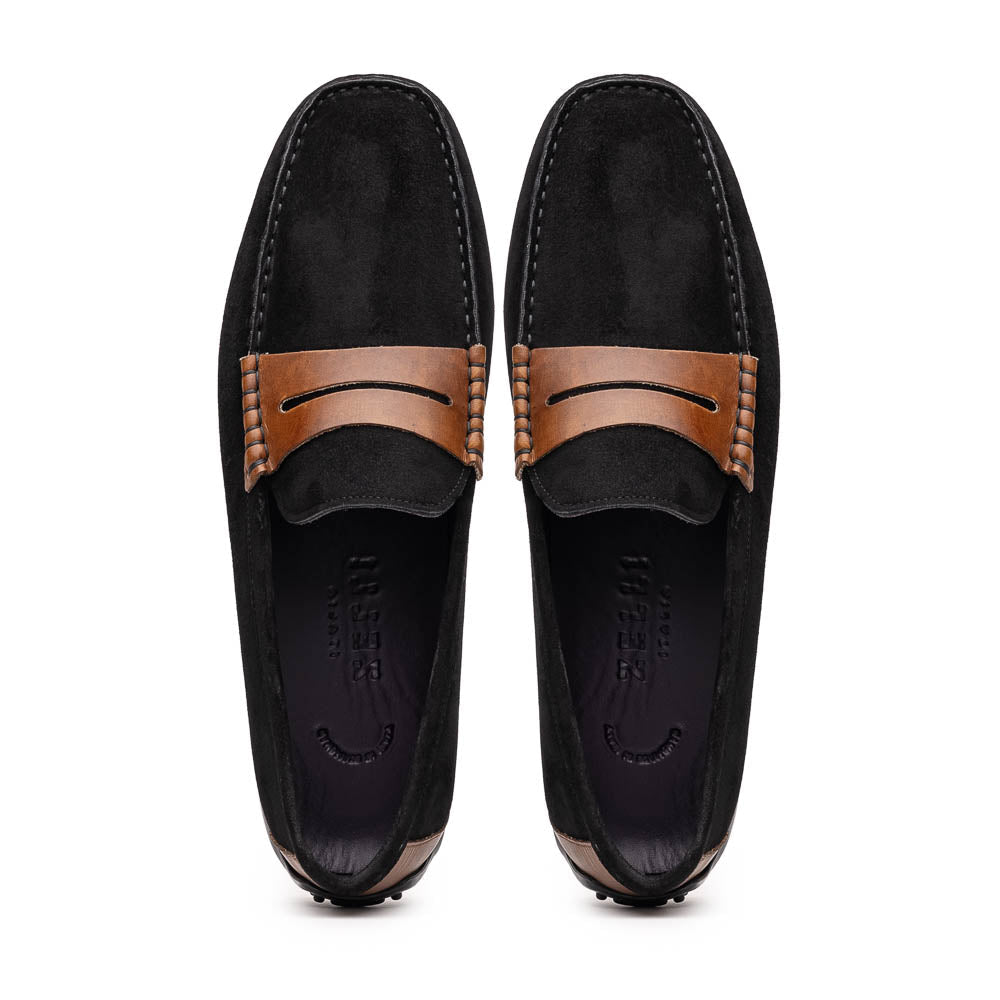 36-300-BLK MONZA Sueded Italian Calfskin Driver Black / Chestnut