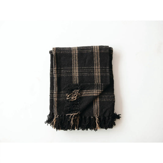 Woven Cotton Blend Throw with Fringe
