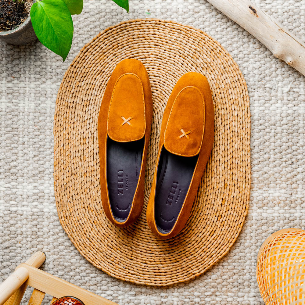 16-681-CGN X Italian Sueded Goatskin Loafer, Cognac